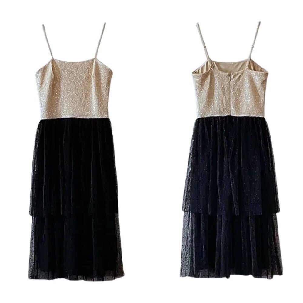 Nwt Dress The Population Sequined Bodice Mesh Tiered Skirt Midi Dress Sz. Xs